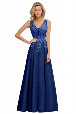 Elegant Sleeveless V-neck Floor Length Appliques Prom Dresses | Backless Evening Dresses_4