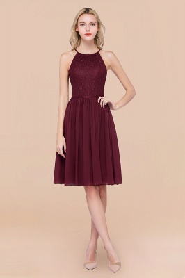 A-line  Lace Jewel Sleeveless Knee-Length Bridesmaid Dresses with Ruffles_1