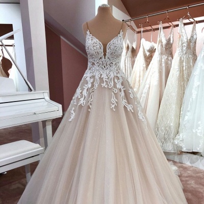 Lace Tulle Floor Length Wedding Gowns Backless_2