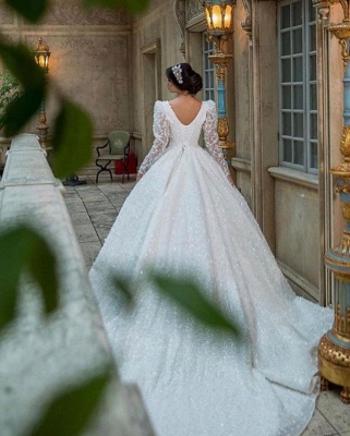 Extravagant Princess wedding dresses glitter lace sleeves_5