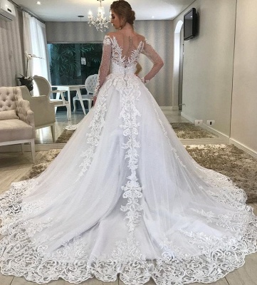 Sweetheart Off the Shoulder Long Sleeves Appliques Lace Wedding Dress_2