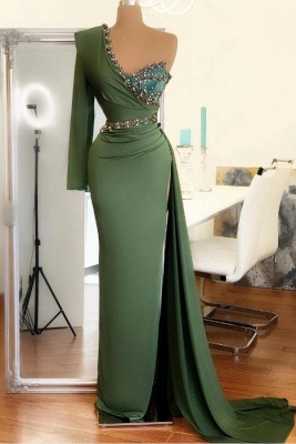 Sexy Asymmetrical Chiffon Beadings Sexy Slit Prom Dress_1