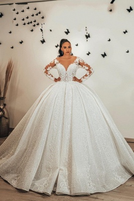 Ball Gown Long Sleeves Lace  Glitter wedding dresses_1