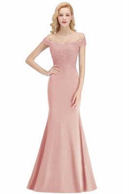 Mermaid Off-the-shoulder Long Appliques Satin Bridesmaid Dress_3