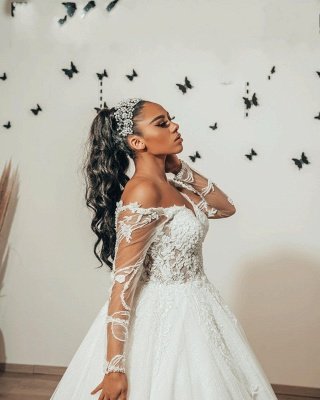 Modern A Line Lace Wedding dresses with sleeves_3