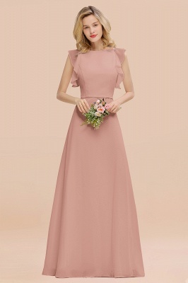 Blushing Pink Long A-line Jewel Chiffon Bridesmaid Dress with Draped Sleeves_6