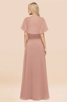 A-Line V-Neck short-sleeves Floor-Length Satin Bridesmaid Dress_36