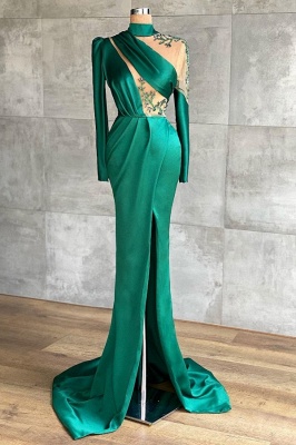 mermaid Prom dresses dark green Evening dresses long with sleeves_1