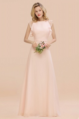 Blushing Pink Long A-line Jewel Chiffon Bridesmaid Dress with Draped Sleeves_5