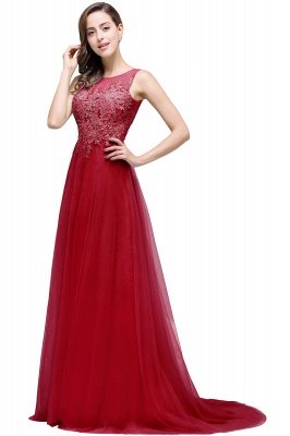 A-line Court Train Tulle Evening Dress with Appliques_4