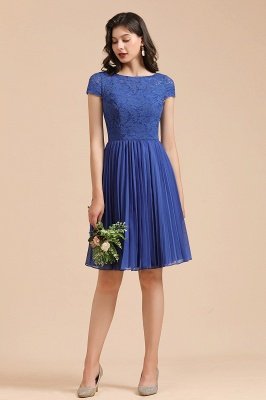 Royal Blue Short Sleeves Knee Length Mini Bridesmaid Dresses_4