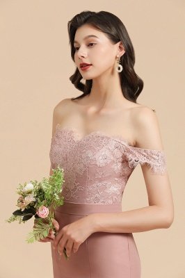 Off Shoulder Floral Lace Appliques Mermaid Bridesmaid Dress_8