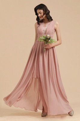 Elegant Sleevele Dusty Pink Chiffon Bridesmaid Dresses_8