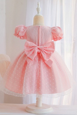 Princess Short Sleeves Jewel Flower Girls Dresses With Bowknot_6