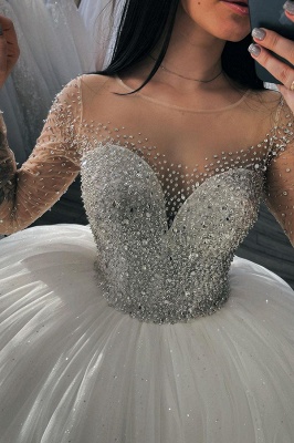 A Line Glitter Sequins Long Sleeves Ball Gown Bridal Gowns_2