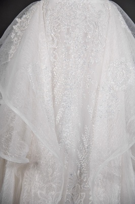 A-Line White Tulle Ruffles Beading Lace Wedding Dresses With Short Sleeves_6