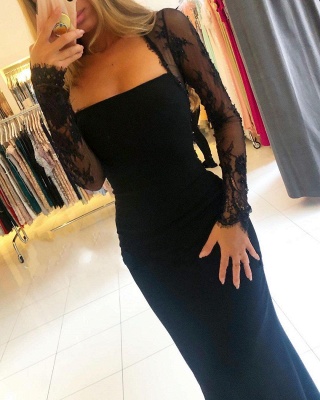 Elegant Square Black Lace Prom Dresses Mermaid_2