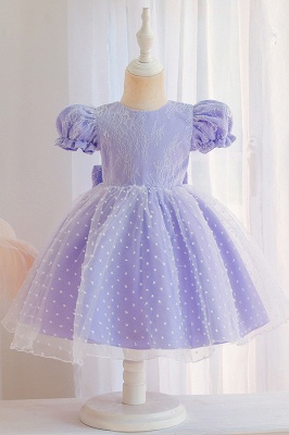 Princess Short Sleeves Jewel Flower Girls Dresses With Bowknot_4