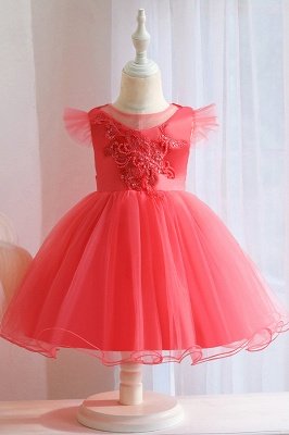 Princess Short Sleeves Beading Flower Girls Dresses With Bowknot_3