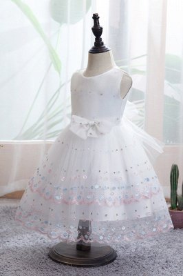 Sweet White Sleeveless Sequins Flower Girls Dresses With Bowknot