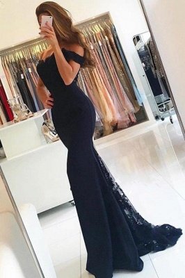 Chic Off-the-shoulder Backless Mermaid Evening Dress Appliques Lace Party Gown_1