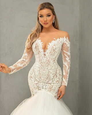 Sexy Sweetheart Long Sleeves Mermaid Wedding Dresses With Lace Appliques_3