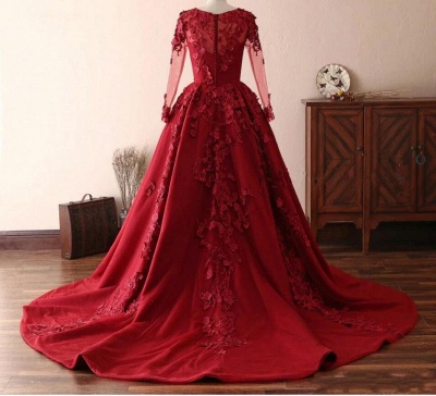 Elegant Tulle Lace Red Jewel Prom Dresses|3D Flowers Ruffles Evening Dresses_2