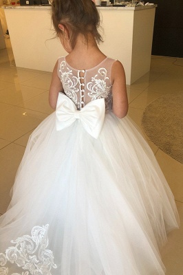 Cute Long Princess Tulle Jewel Sleeveless Flower Girls Dresses With Bow_4