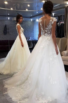 Elegant Jewel Sleeveless A-Line Wedding Dresses With  Appliques_2