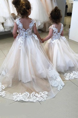 Cute A-line Jewel Floor length Flower Girls Dresses with Appliques_5