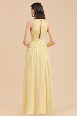 Simple Yellow Halter A-Line Sleeveless Bridesmaid Dress Gown_7