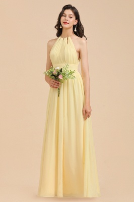 Simple Yellow Halter A-Line Sleeveless Bridesmaid Dress Gown_3