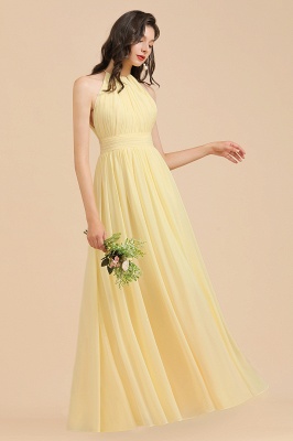 Simple Yellow Halter A-Line Sleeveless Bridesmaid Dress Gown_5