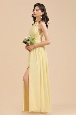 Simple Yellow Halter A-Line Sleeveless Bridesmaid Dress Gown_2