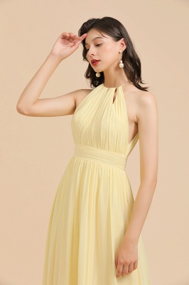 Simple Yellow Halter A-Line Sleeveless Bridesmaid Dress Gown_6