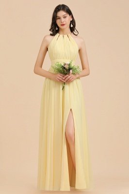 Simple Yellow Halter A-Line Sleeveless Bridesmaid Dress Gown_1
