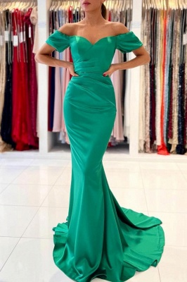 Stunning Off-the-Shoulder Floor-length Ruched Satin Mermaid Evening Gown_1