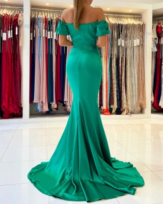 Stunning Off-the-Shoulder Floor-length Ruched Satin Mermaid Evening Gown_5