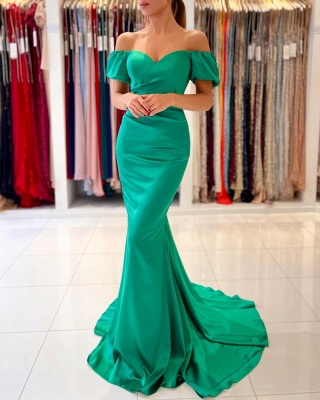 Stunning Off-the-Shoulder Floor-length Ruched Satin Mermaid Evening Gown_3
