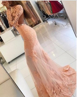 Long-Sleeve Newest Lace-Appliques Mermaid High-Neck Prom Dress_2