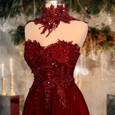Vintage A-line Sweetheart Crystal Sequins Ruffles Floor-length Prom Dresses_2