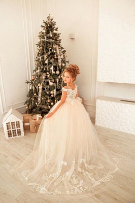 Cute Long Ball Gown Tulle Lace Little Girl Dress For Birthday Christmas Party_5