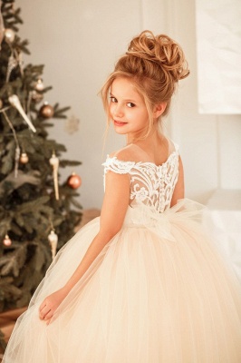Cute Long Ball Gown Tulle Lace Little Girl Dress For Birthday Christmas Party_4