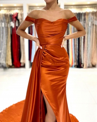 Classy Satin Off-the-shoulder Mermaid Evening Gown With Side Slit Detachable Train_5