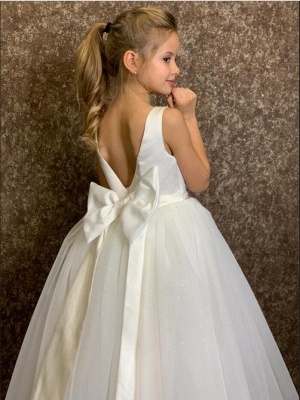Long A-line Jewel Tulle Glitter Backless Little Girl Dress for Christmas Birthday Party_5