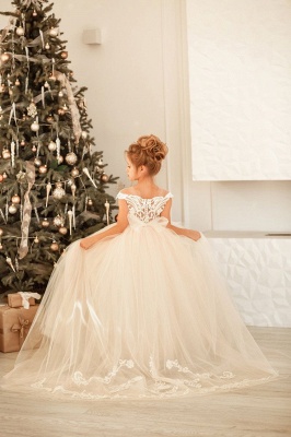 Cute Long Ball Gown Tulle Lace Little Girl Dress For Birthday Christmas Party_7