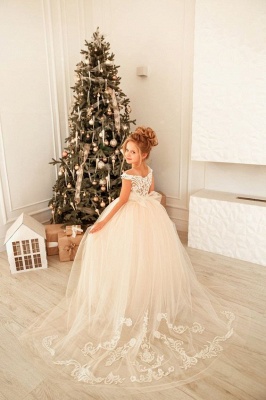 Cute Long Ball Gown Tulle Lace Little Girl Dress For Birthday Christmas Party_2