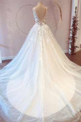 Gorgeous Long A-line Princess Sweetheart Tulle Backless Wedding Dress with Appliques Lace_2