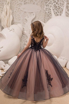 Lovely Long Ball Gown V-neck Tulle Appliques Lace Flower Girl Dress_1