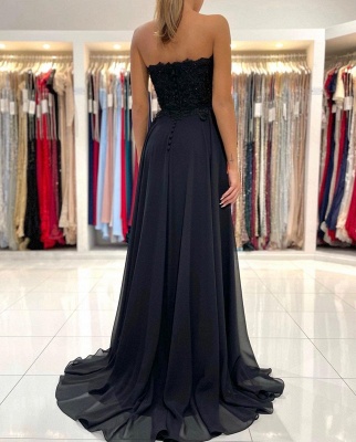 Elegant Black Sweetheart Backless Ruffles Split A-line Chiffon Prom Dress_2